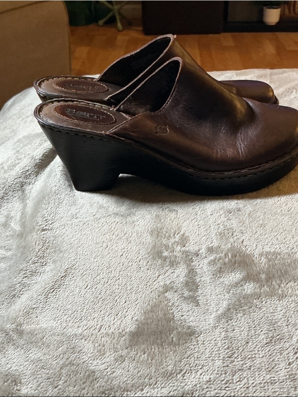 Born Brown Leather Slip-On Clog Heels